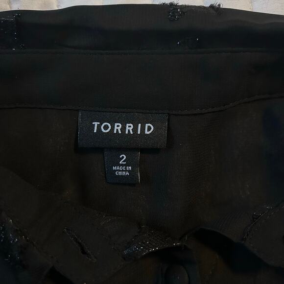 Torrid Women’s Size 2 Star Embroidered Sheer Mesh Blouse – Black Button Down - Picture 6 of 6